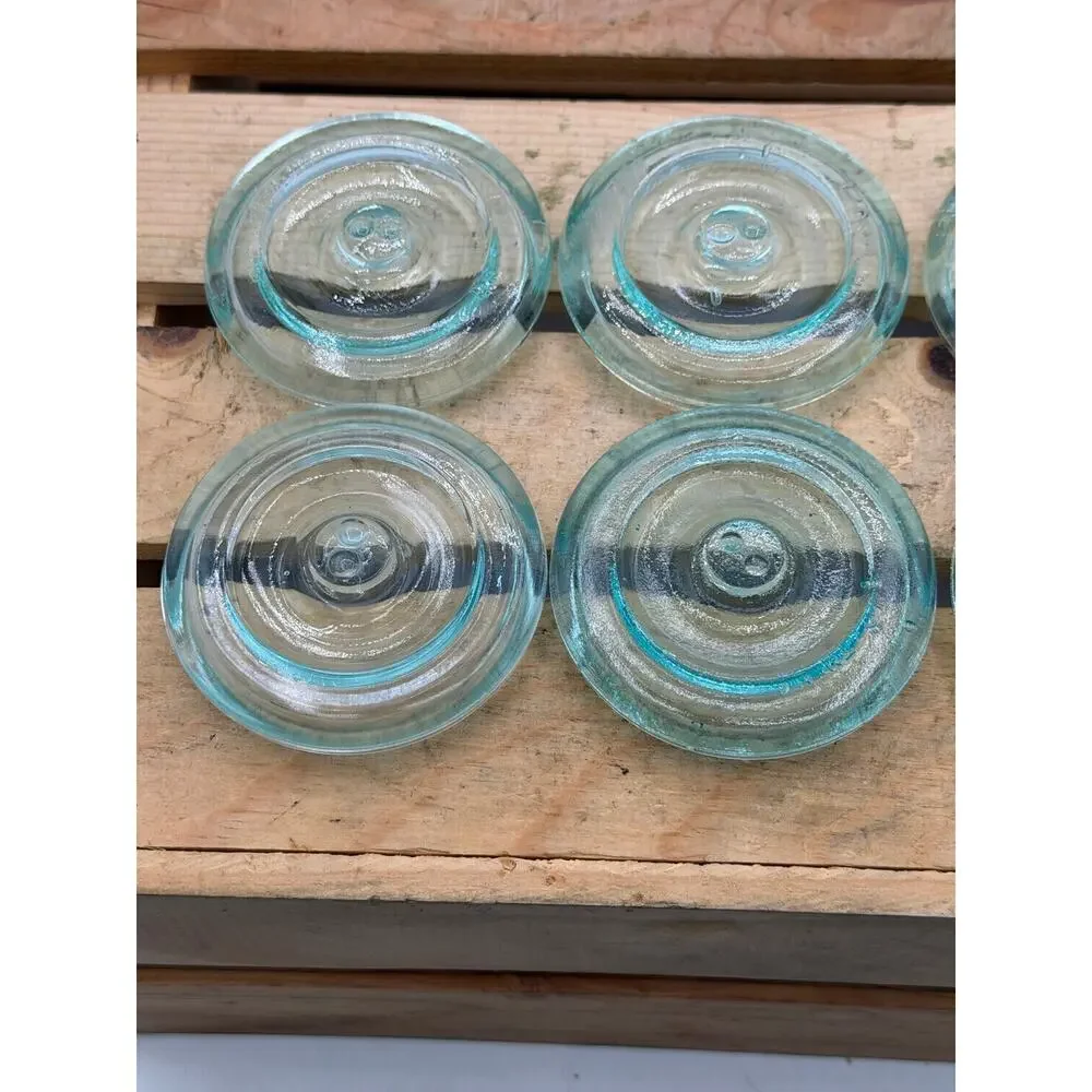 Lot of 6 Vintage Aqua Glass Canning Jar Lids